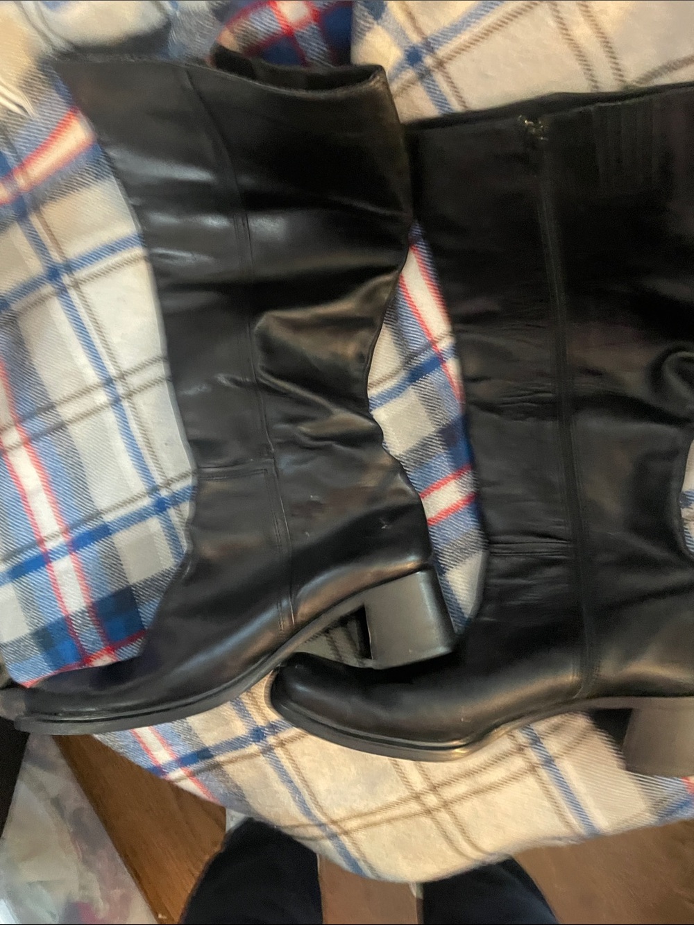 Women's Black Leather Mid-Calf Boots extended calf